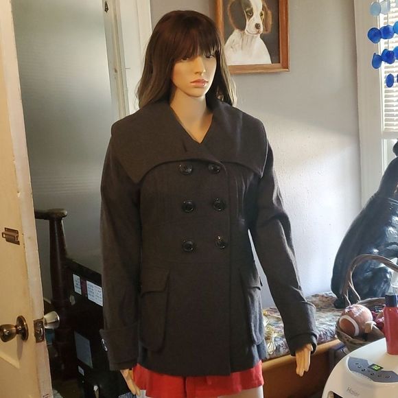 MISS SIXTY M60 Gray Envelope Collar Wool Pea-Coat‎ Medium - Picture 4 of 13